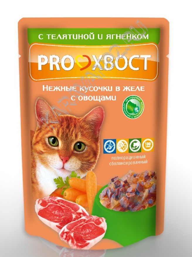 Корм для котов ProХвост с телятиной и ягненком в желе с овощами 85г
