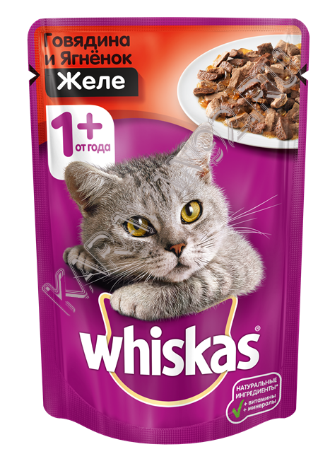 Корм для котов Whiskas желе говядина/ягненок 75г