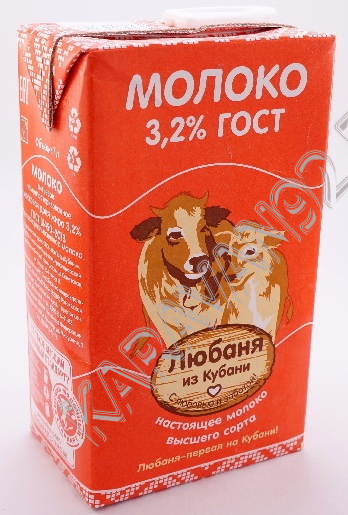 Молоко ультрапастеризованное "Любаня из Кубани" 3,2% 1л с крышкой
