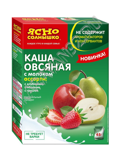 Каша Ясно Солнышко с молоком груша,клубника,яблоко 6*45 гр
