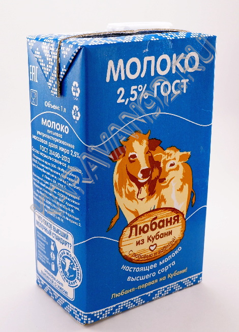 Молоко ультрапастеризованное "Любаня из Кубани"1 л 2,5% с крышкой 1л